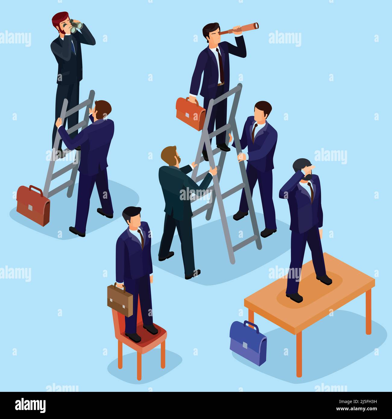 Vektordarstellung von 3D flachen isometrischen Personen. Das Konzept eines Geschäftsführers, Lead Managers, CEO. Chef, seine Vision und seinen persönlichen Erfolg. Stock Vektor