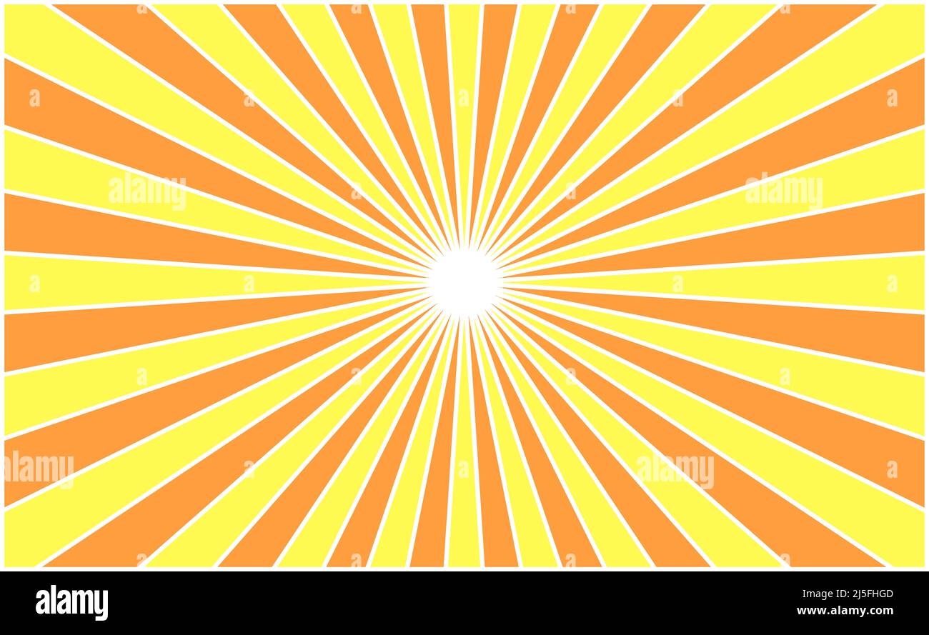 Abstrakt orange gelbe Sonnenstrahlen, retro gestylt Sonne Burst Muster Textur Hintergrund, Illustration, Linie Art Stockfoto