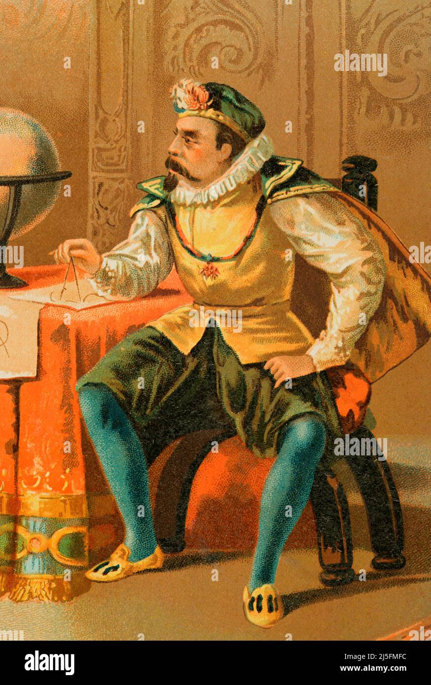 Tycho Brahe (1546-1601). Dänischer Astronom. Brahe am Prager Observatorium. Chromolithographie. Historia Universal, von César Cantú. Band VIII. Veröffentlicht in Barcelona, 1886. Stockfoto