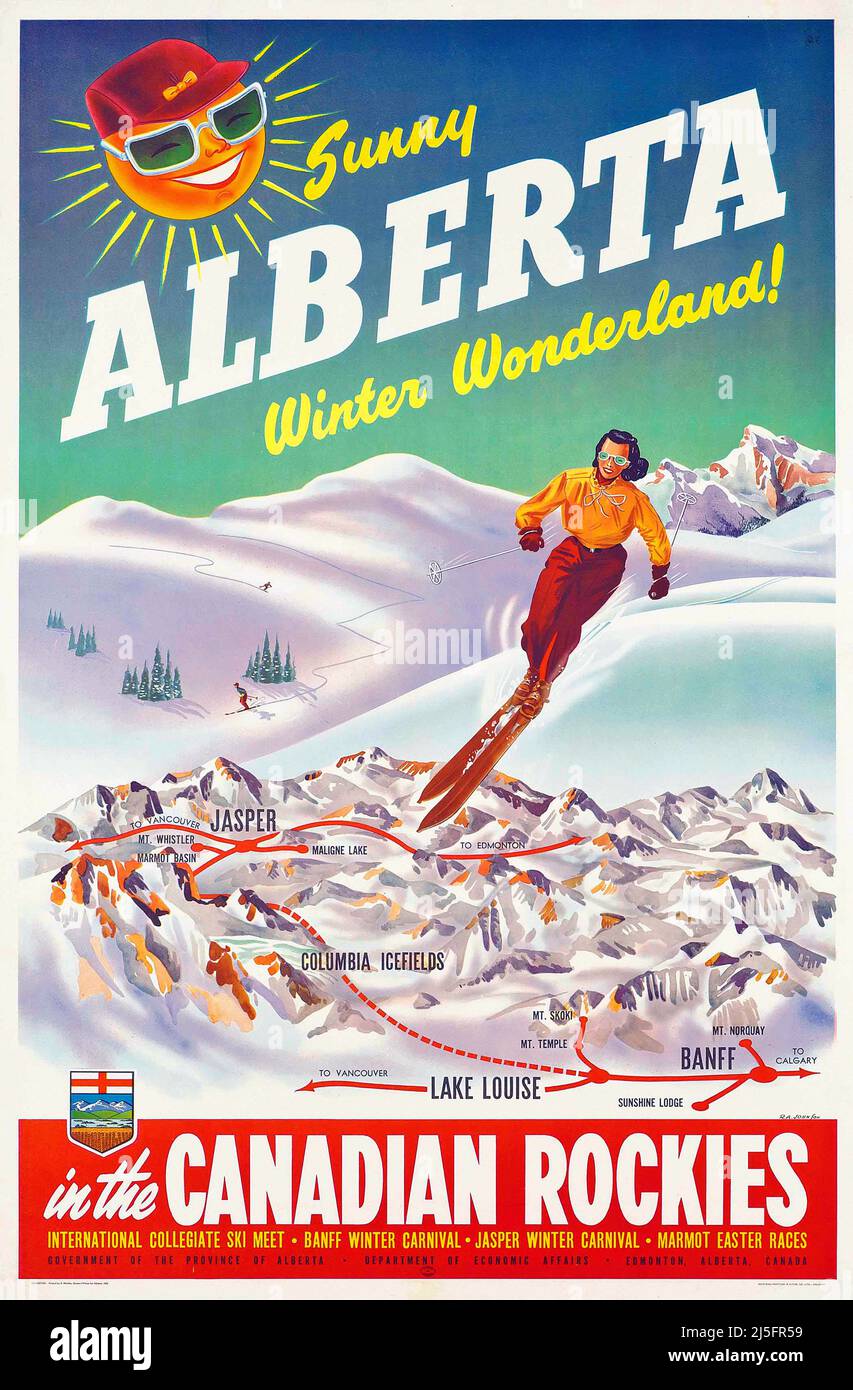 Alberta, Canadian Rockies - Vintage Canadian Ski Poster Stockfoto