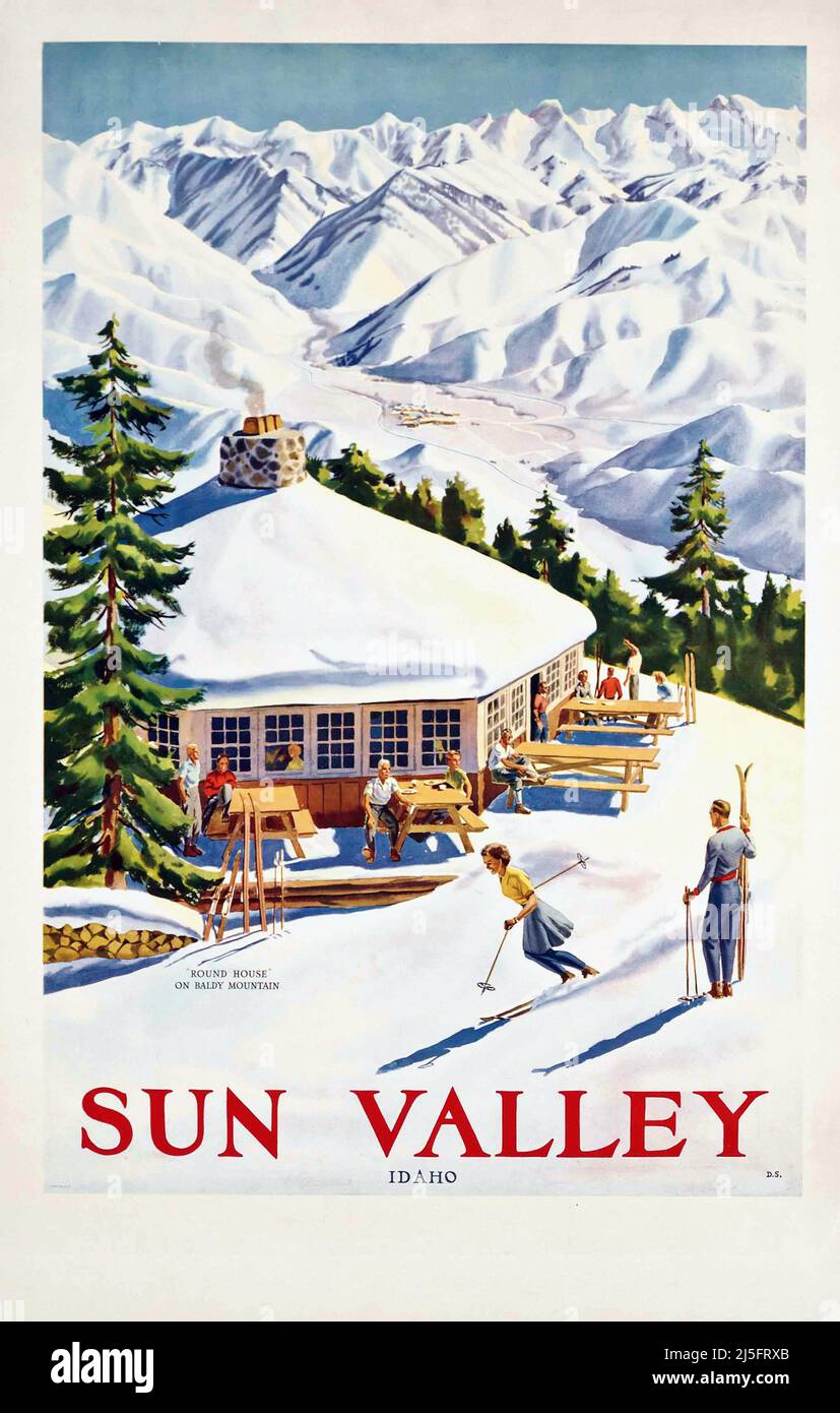 Vintage 1950s America Winter Sports Travel Poster - Sun Valley um 1950 Stockfoto