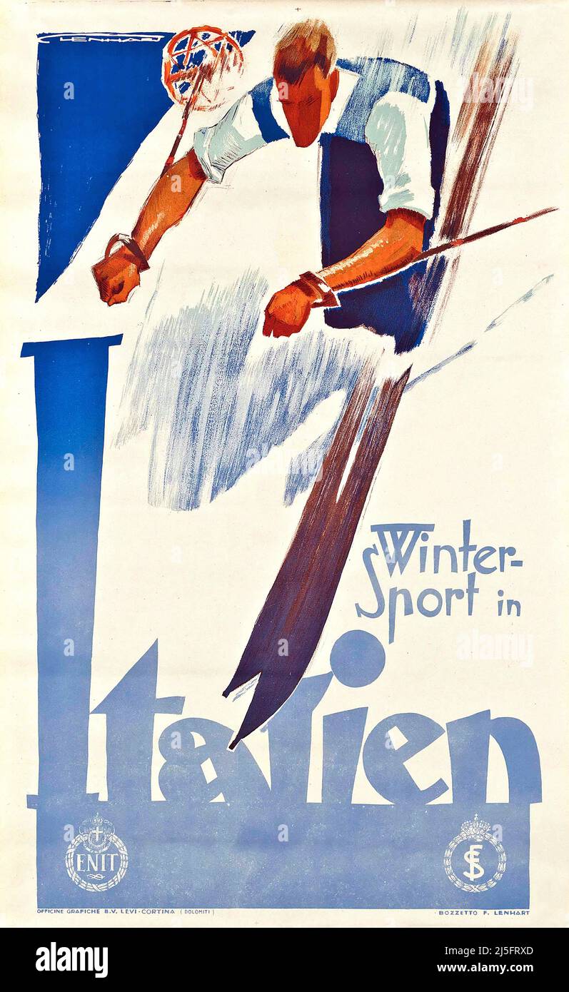 Vintage 1930s Italienisches Reise-Poster - Wintersport in Italien, Italien 1935 Stockfoto