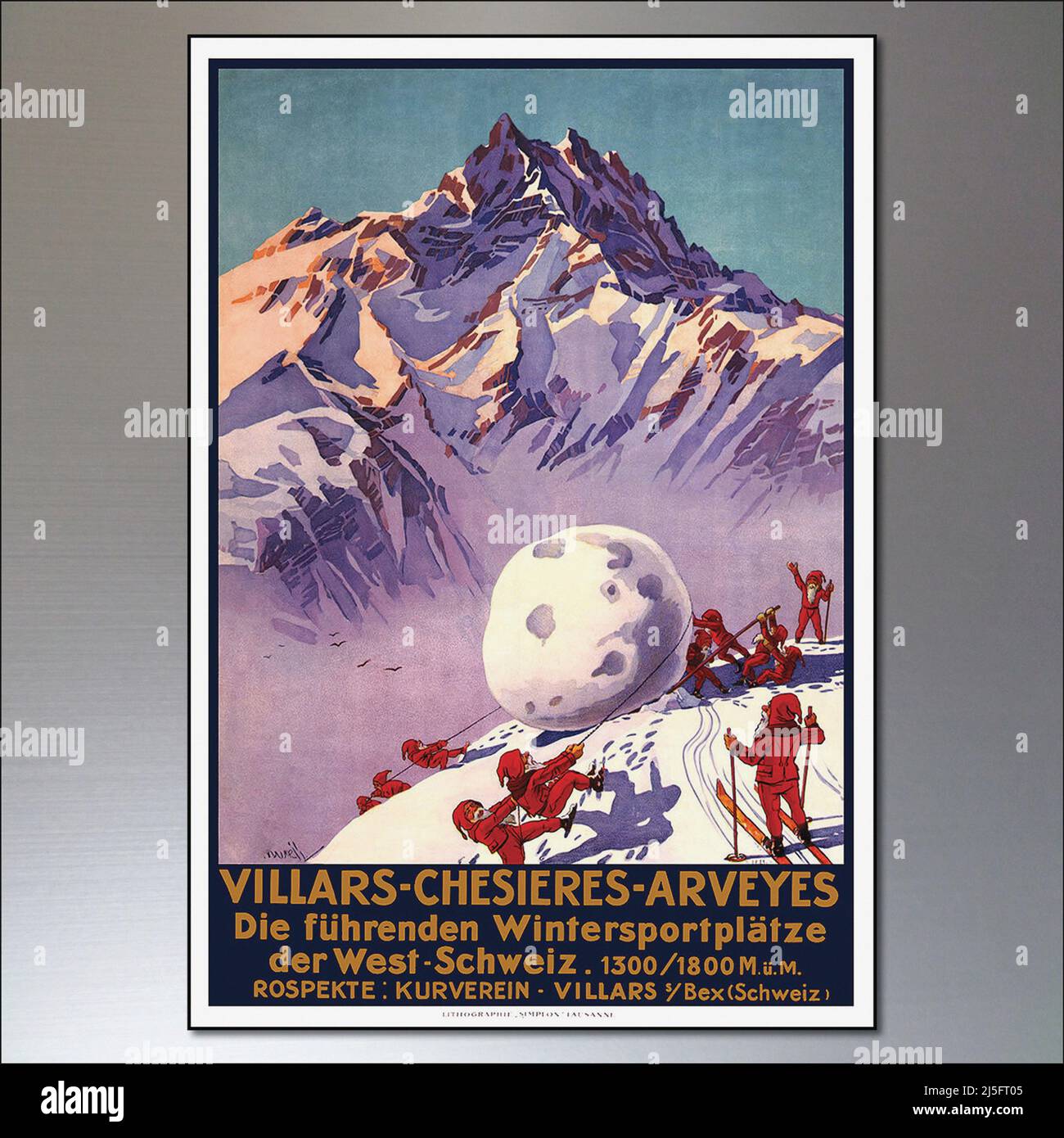 Schweizer Reiseplakat des Jahrgangs 1900 - Villars-Chesières-Bretaye- von George Jackson Flemwell (Englisch, 1865–1928) Stockfoto