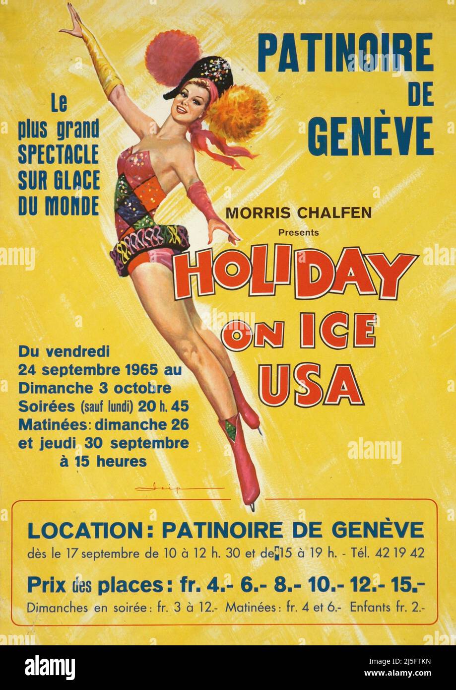 VINTAGE POSTER Genève, Holiday on Ice, Patinoire de Genève MONOGRAMM 1965 Stockfoto