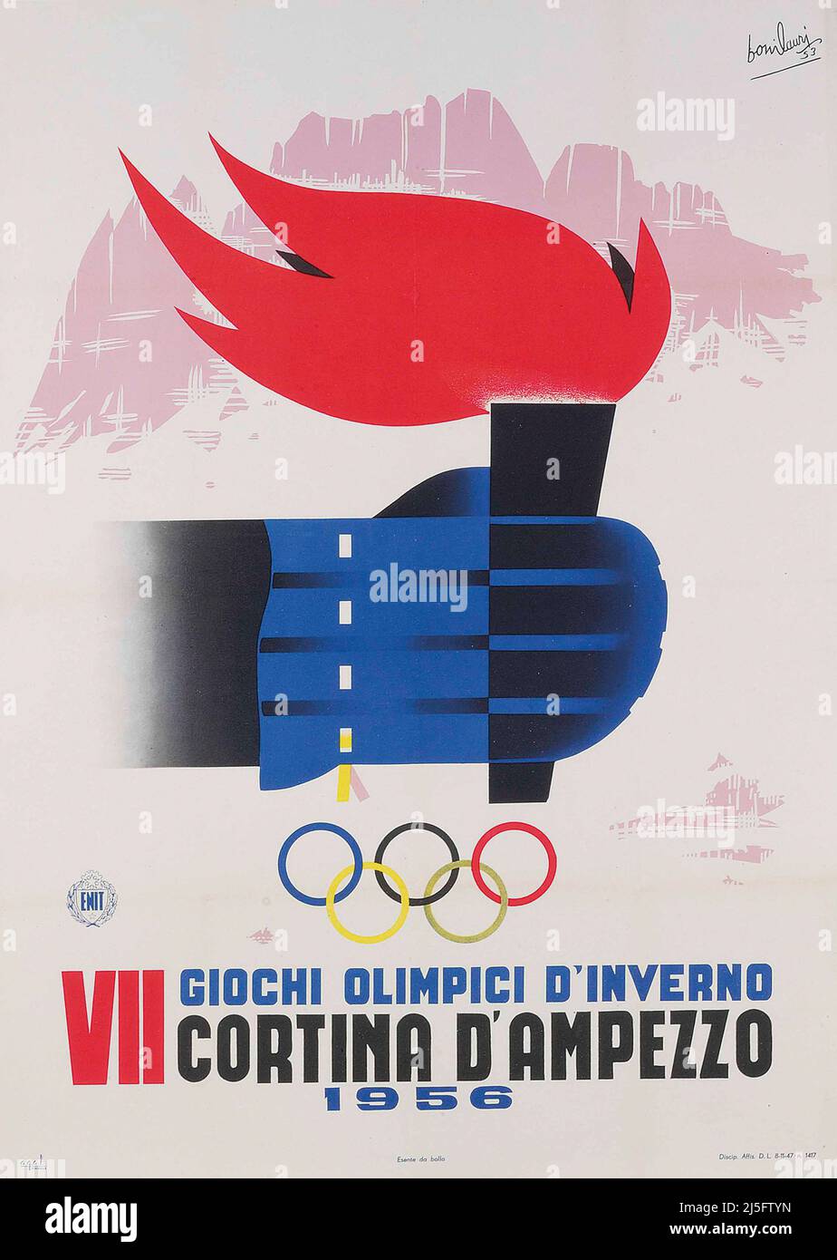 Plakat zu den Olympischen Winterspielen 1956 im Jahr 2014 - VII Olympische Winterspiele, Cortina d'Ampezzo, Italien Stockfoto