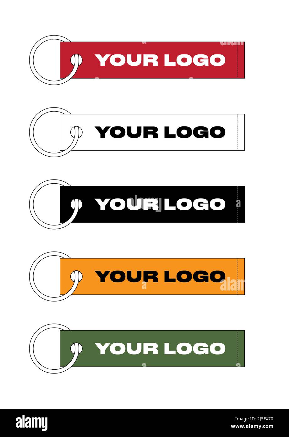 Mehrfarbige Kleidung Band Tag Accessoire auf Metallring, technische Zeichnung. Vor dem Flug Kleidungsstück, Vektorvorlage entfernen. Stock Vektor