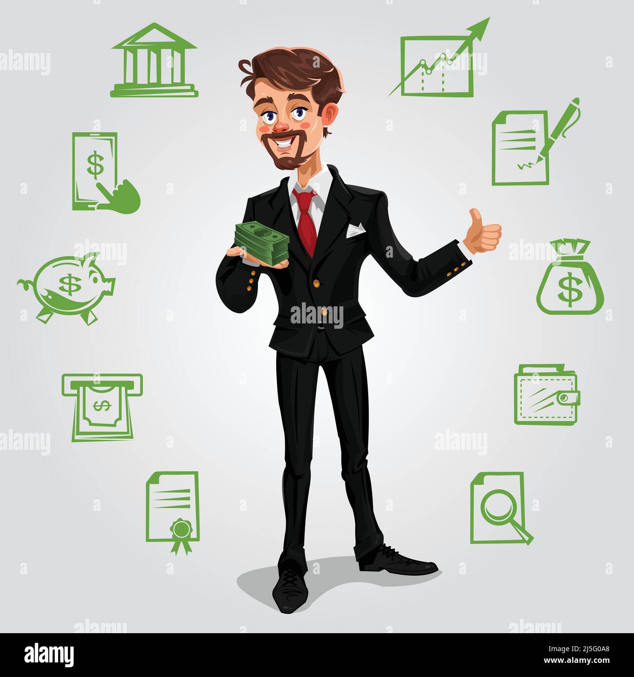 Vector 3D Geschäftsmann hält Geld in der Hand Stock Vektor