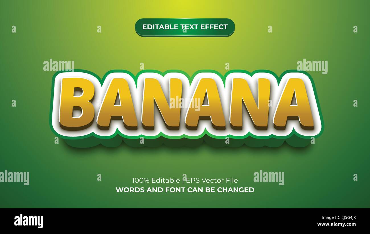 Banana 3D Text Effekt Obst Grafikstil Design Stock Vektor