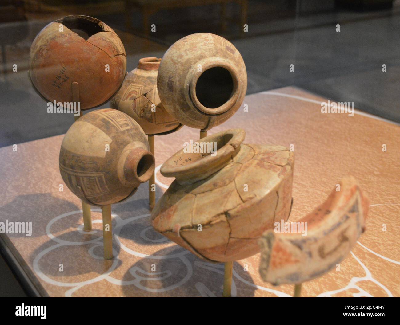 Temporäre Ausstellung der Cocle-Kultur im Penn University Museum. Keramik gefunden in der Beerdigung 11 von Sitio Conte Stockfoto