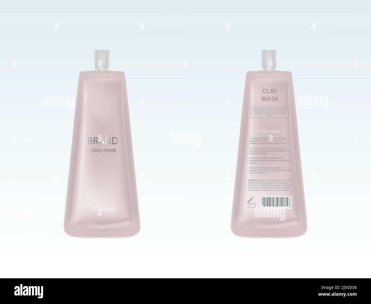 Vector 3D realistische leere Kunststoffröhre für Gesichtsmaske mit Ton, isoliert auf dem Hintergrund. Kosmetisches Produkt für die Gesichtspflege und Hautbehandlung. Nachbau für Stock Vektor