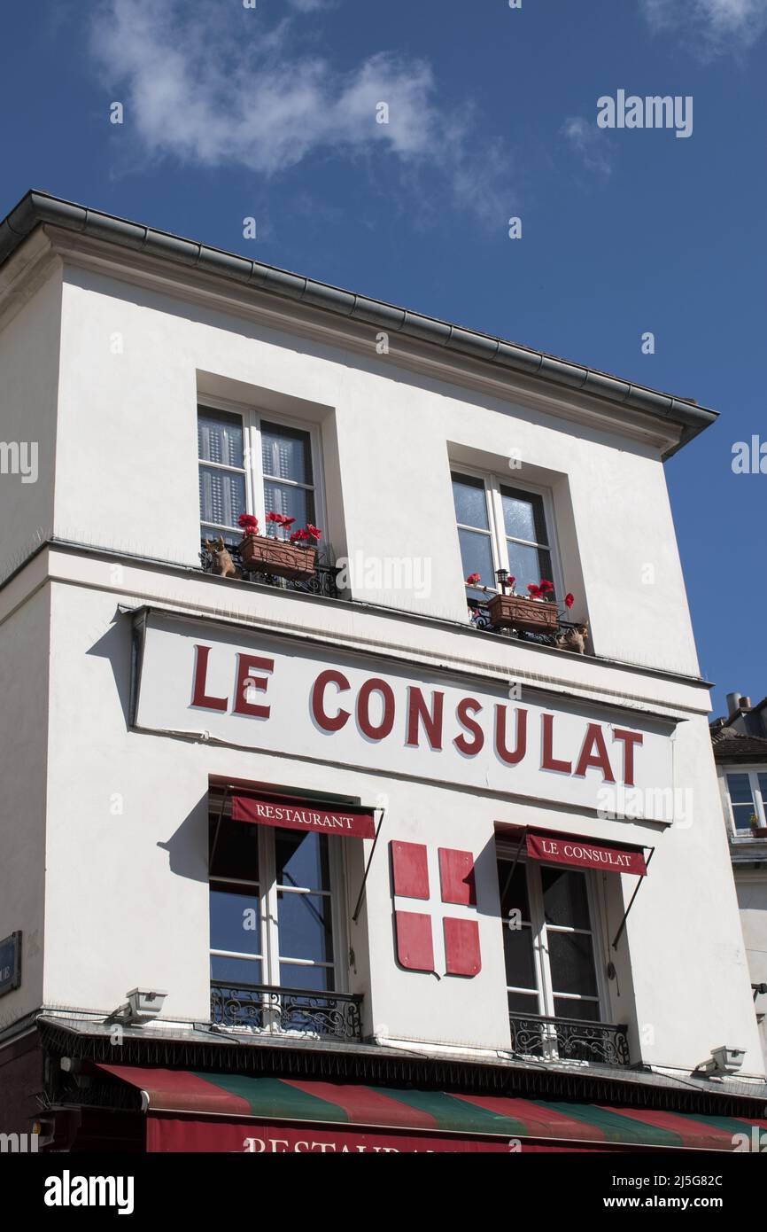 Paris, Frankreich: Le Consulat Café und Restaurant, ein berühmtes und historisches Kaffeehaus im Herzen von Montmartre, in der Rue Norvins Stockfoto