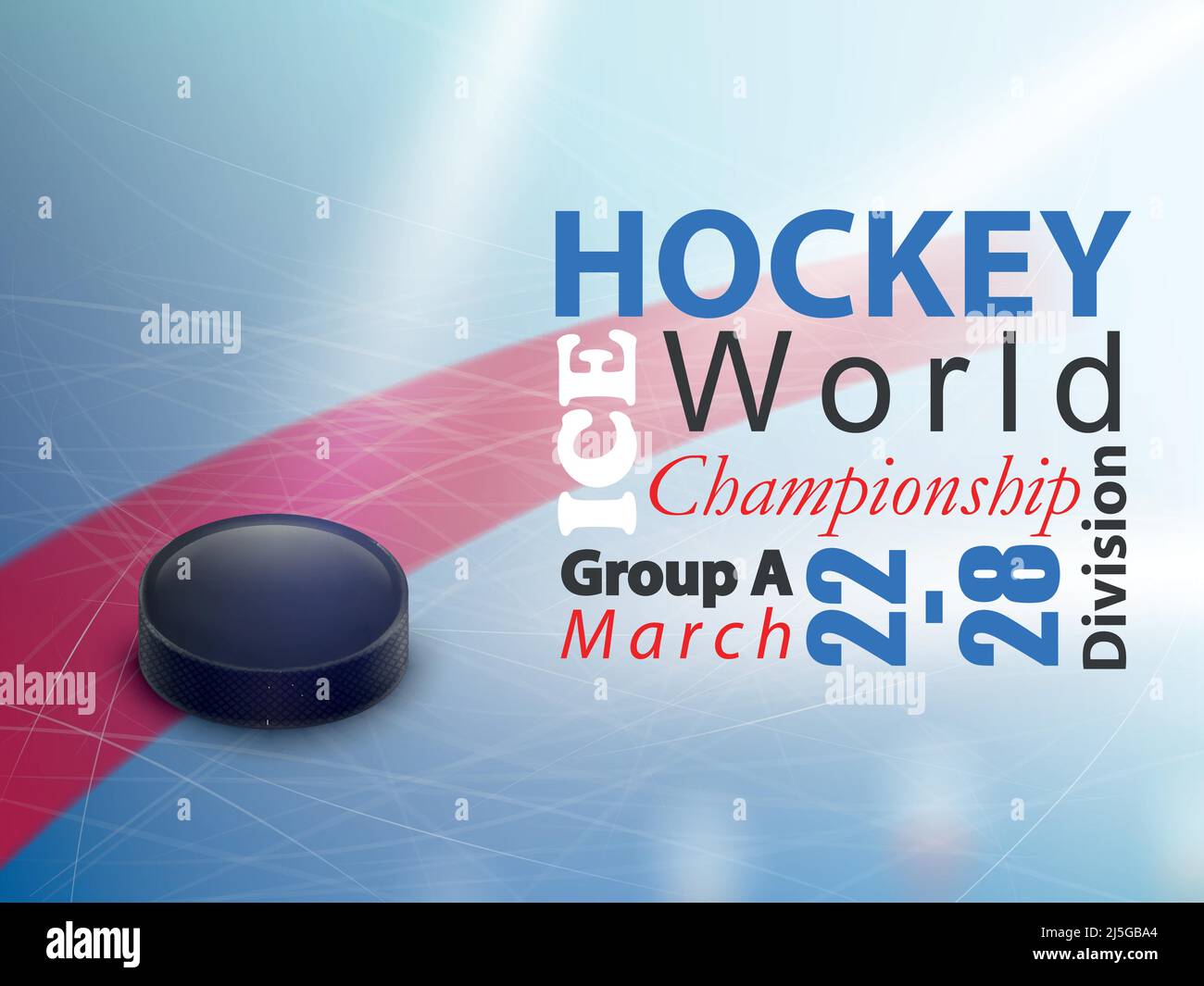 Eishockey-Weltmeisterschaft Vektor horizontal Banner. Winter-Team-Spiel auf Eisbahn mit schwarzem Gummi Puck und Stick. Poster für Werbung von Stock Vektor