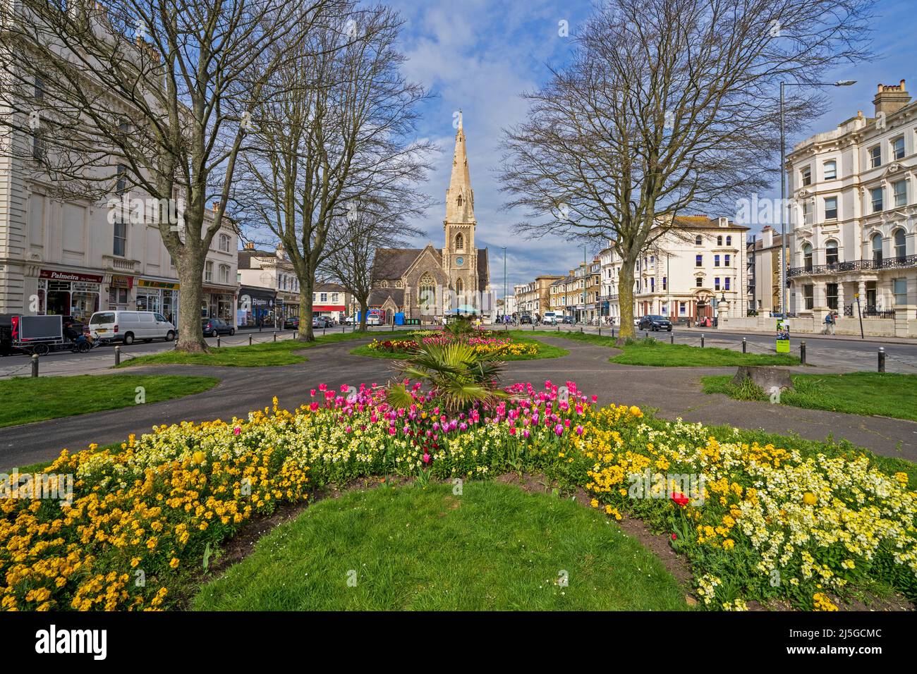 Palmeria Square, Hove, East Sussex - Spring Tulips-Tulipa. Stockfoto