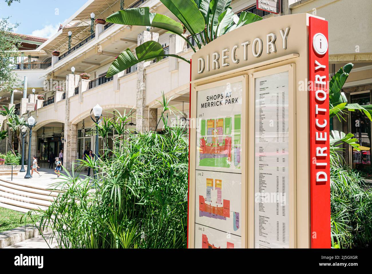 Miami Florida Coral Gables Shops at Merrick Park gehobene Outdoor-Shopping-Mall Geschäft Unternehmen Verzeichnis Karte Stockfoto