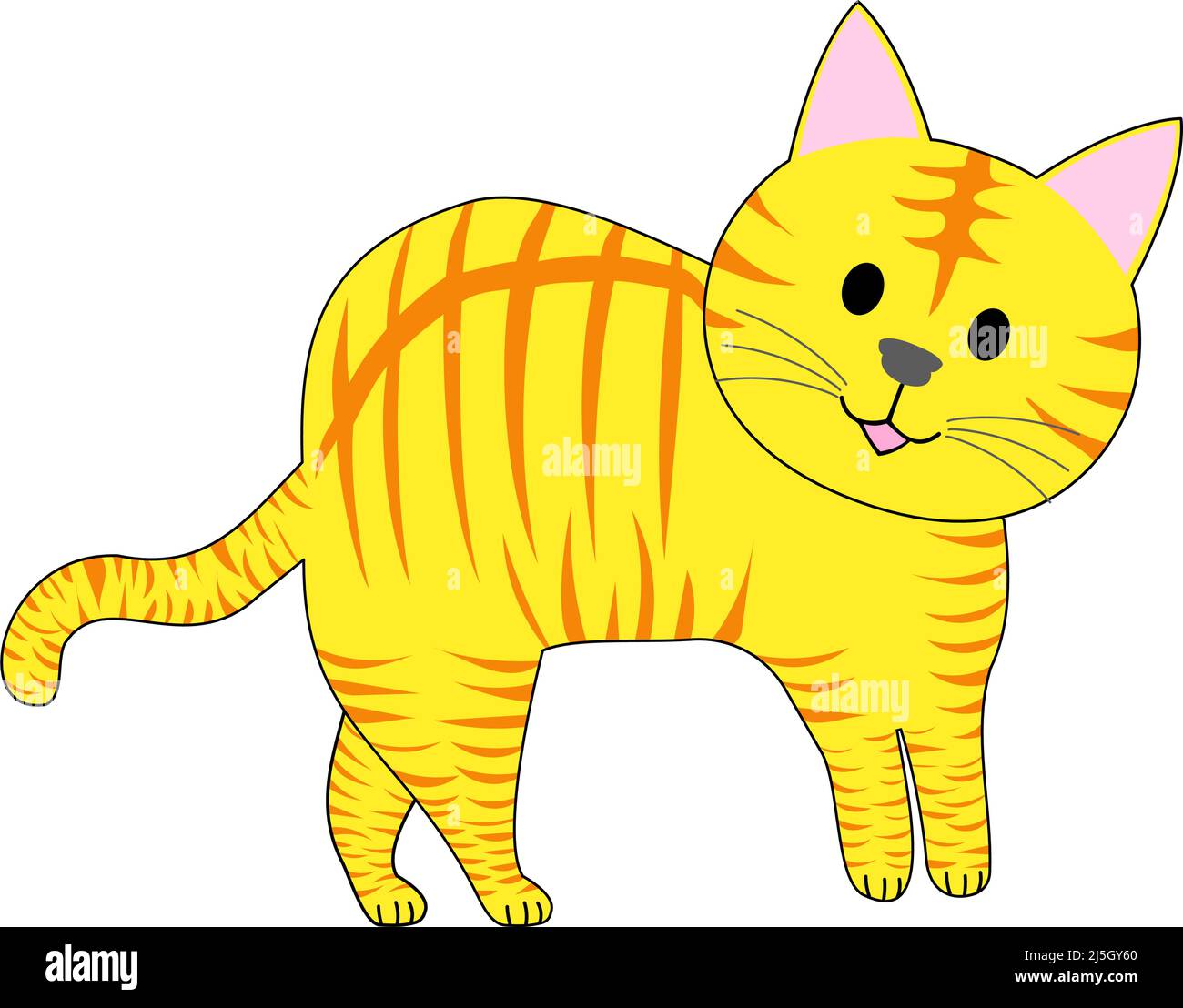 Eine stehende tabby Katze mit weißem Hintergrund Stockfoto