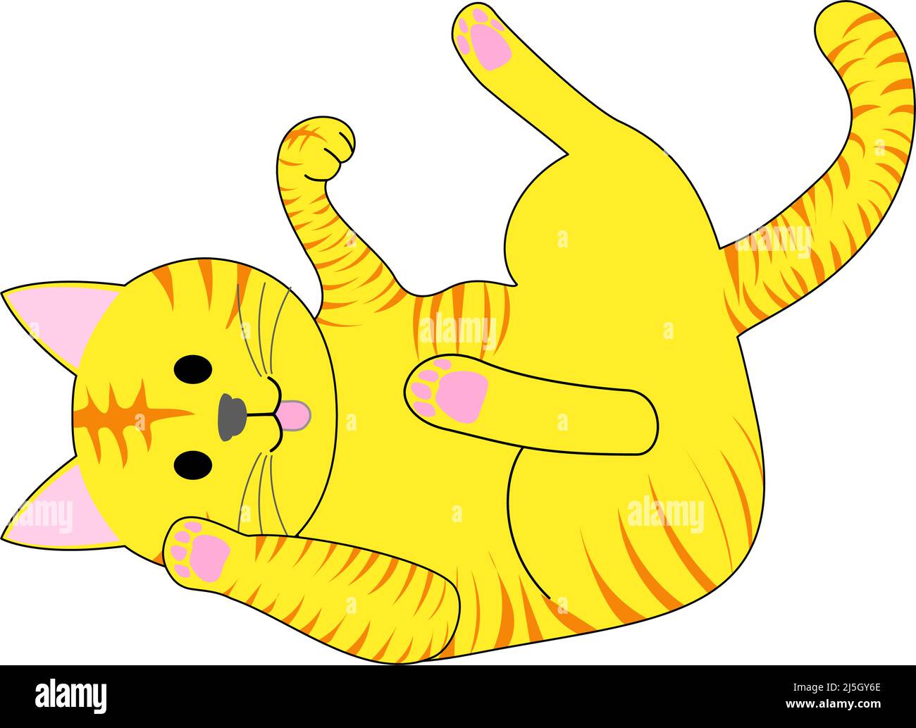 Eine spielende Tabby-Katze mit weißem Hintergrund Stockfoto