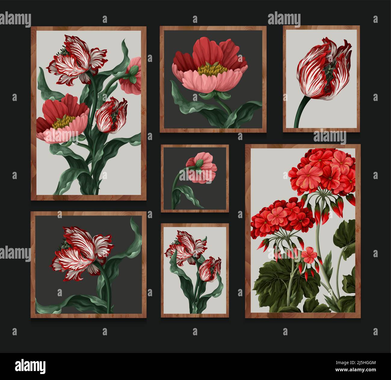 Set von Bildern mit verschiedenen Botanicals Blumen. Vektor. Stock Vektor