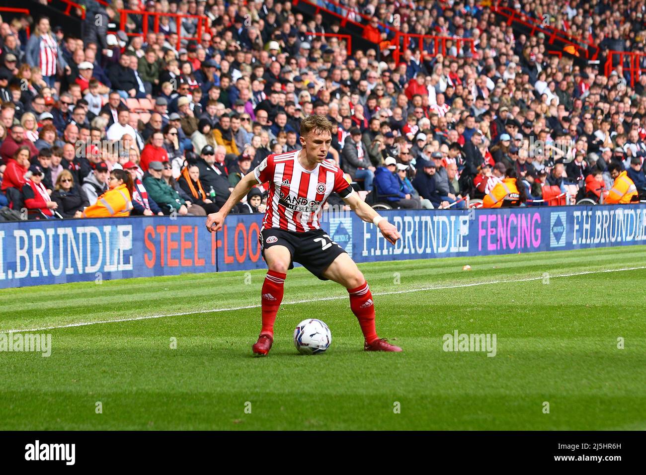 Bramall Lane, Sheffield, England - 23. April 2022 Ben Osborn (23) von Sheffield United - während des Spiels Sheffield United gegen Cardiff City, Sky Bet Championship 2021/22, Bramall Lane, Sheffield, England - 23. April 2022 Credit: Arthur Haigh/WhiteRoseFotos/Alamy Live News Stockfoto