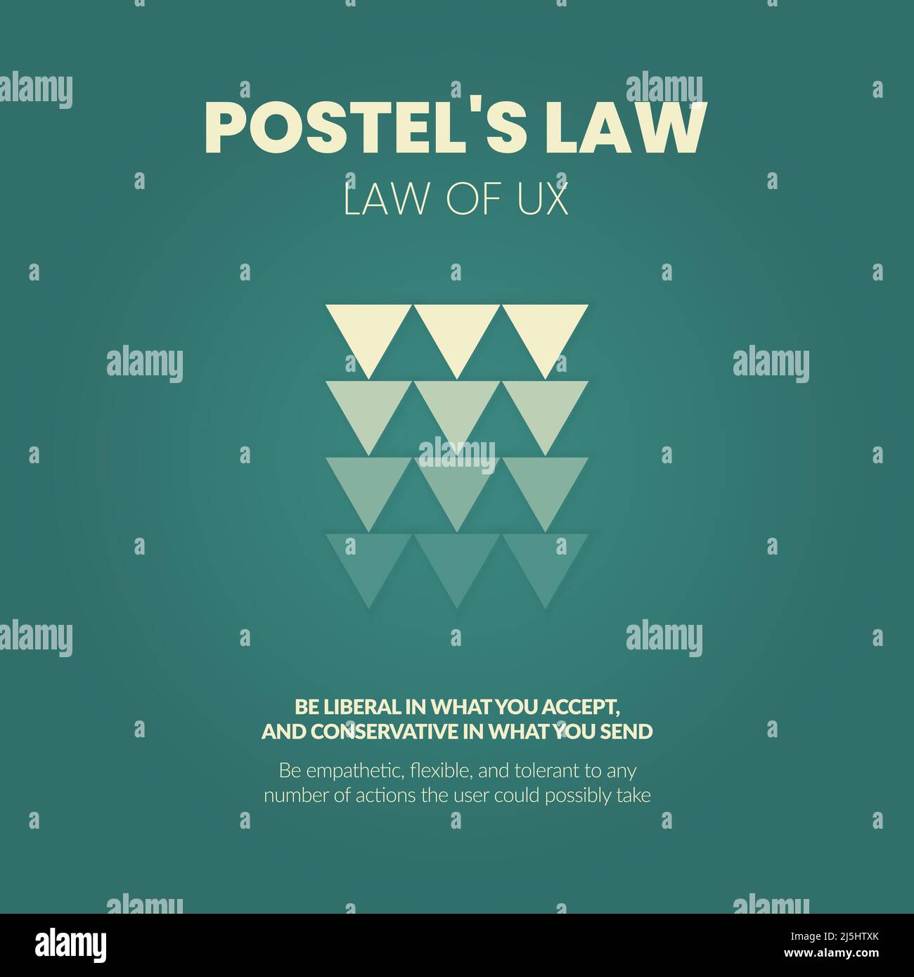 Die Vektordarstellung von Pastels Gesetz ist eines der Gesetze des UX-Designs. Sie ist liberal in dem, was Sie akzeptieren, und konservativ in dem, was Sie senden; einfühlsam Stock Vektor