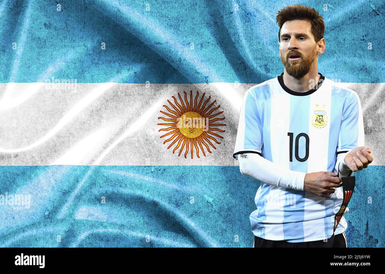 Flagge von Lionel Messi und Argentinien Stockfoto