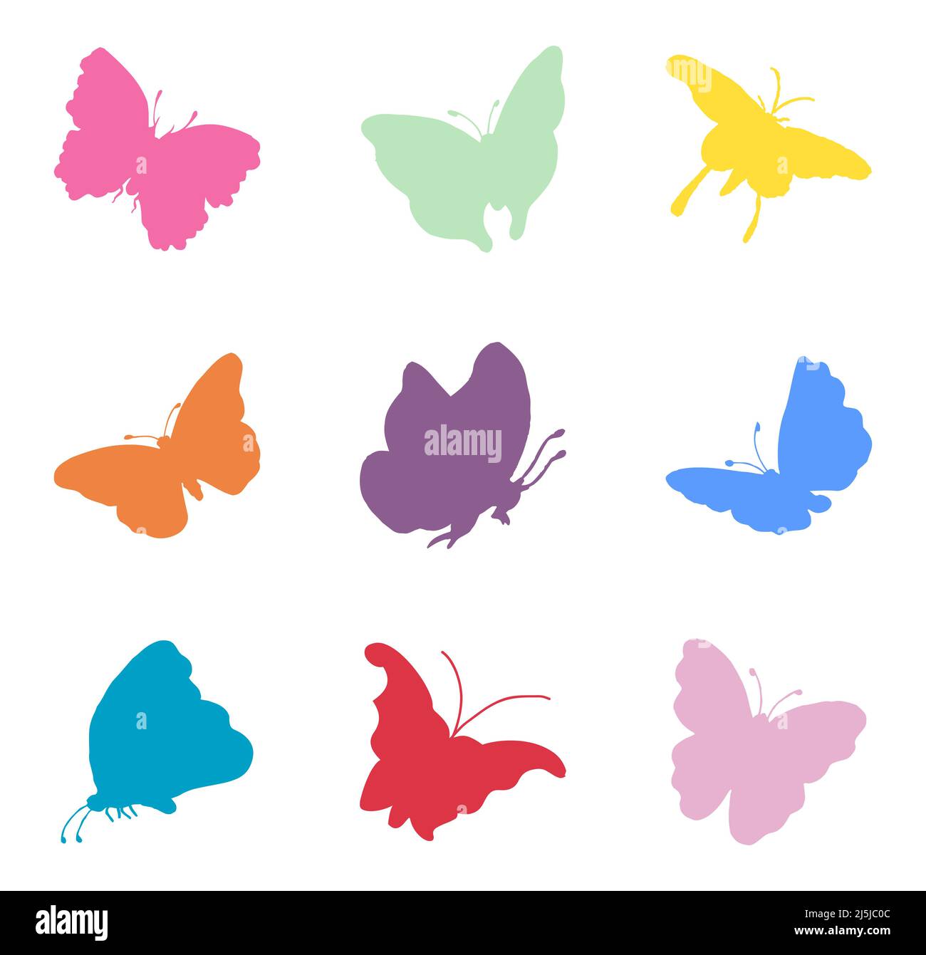 Bunte Schmetterlinge Symbole auf weißem Hintergrund Stock Vektor