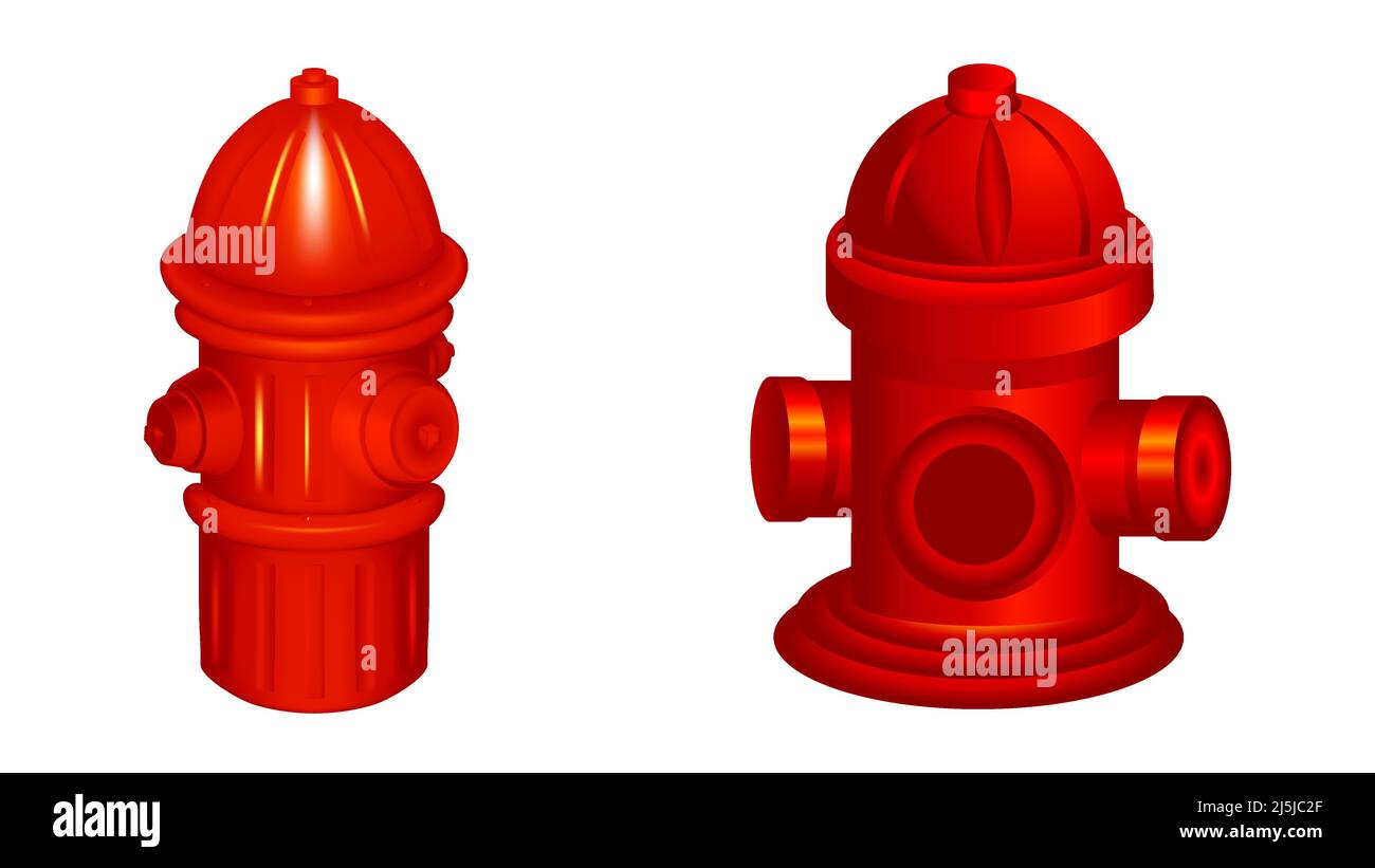 Roter Hydrant. Flacher Vektor-Symbolsatz für Hydranten Satz von 3 Vektorsymbolen Stock Vektor