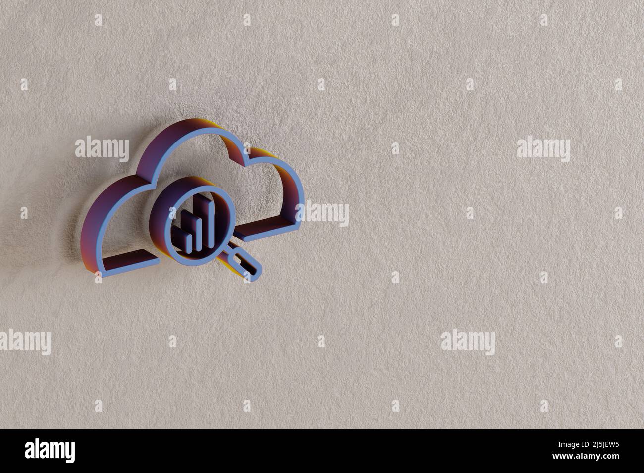 Schöne abstrakte Illustrationen blaue Wolke mit Such-Symbol-Icons auf einer Wand auf dem Hintergrund. 3D Rendering-Illustration. Hintergrundmuster für de Stockfoto