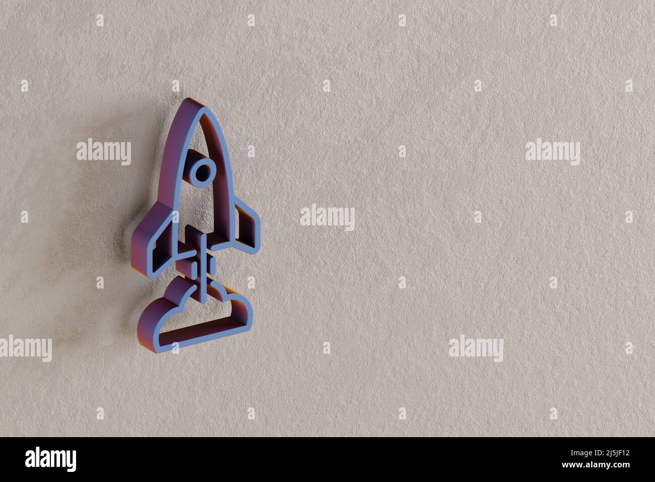Schöne abstrakte Illustrationen blau Rakete mit Wolke Symbol-Symbole auf einer Wand auf dem Hintergrund beton. 3D Rendering-Illustration. Hintergrundmuster für de Stockfoto