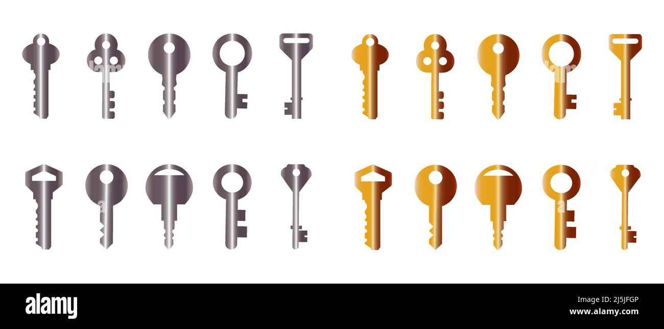 Metall Gold Silber Schlüssel Vektor-Icon-Set Stock Vektor