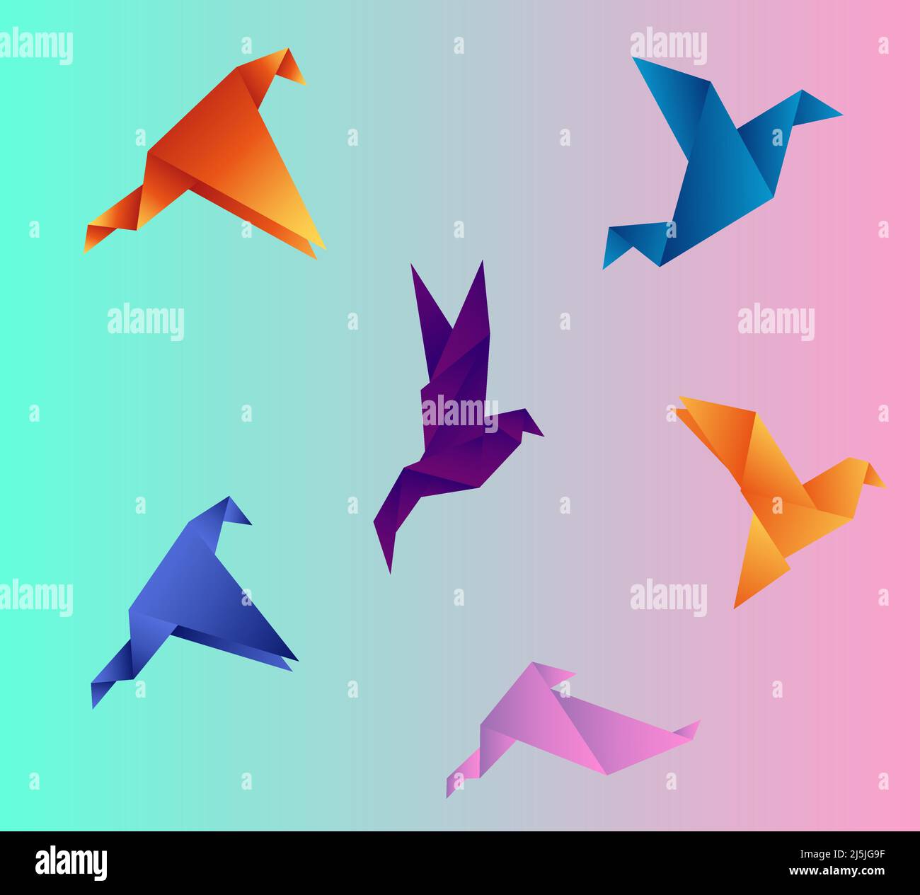 Flache bunte Origami Vögel Vektor-Element gesetzt Stock Vektor