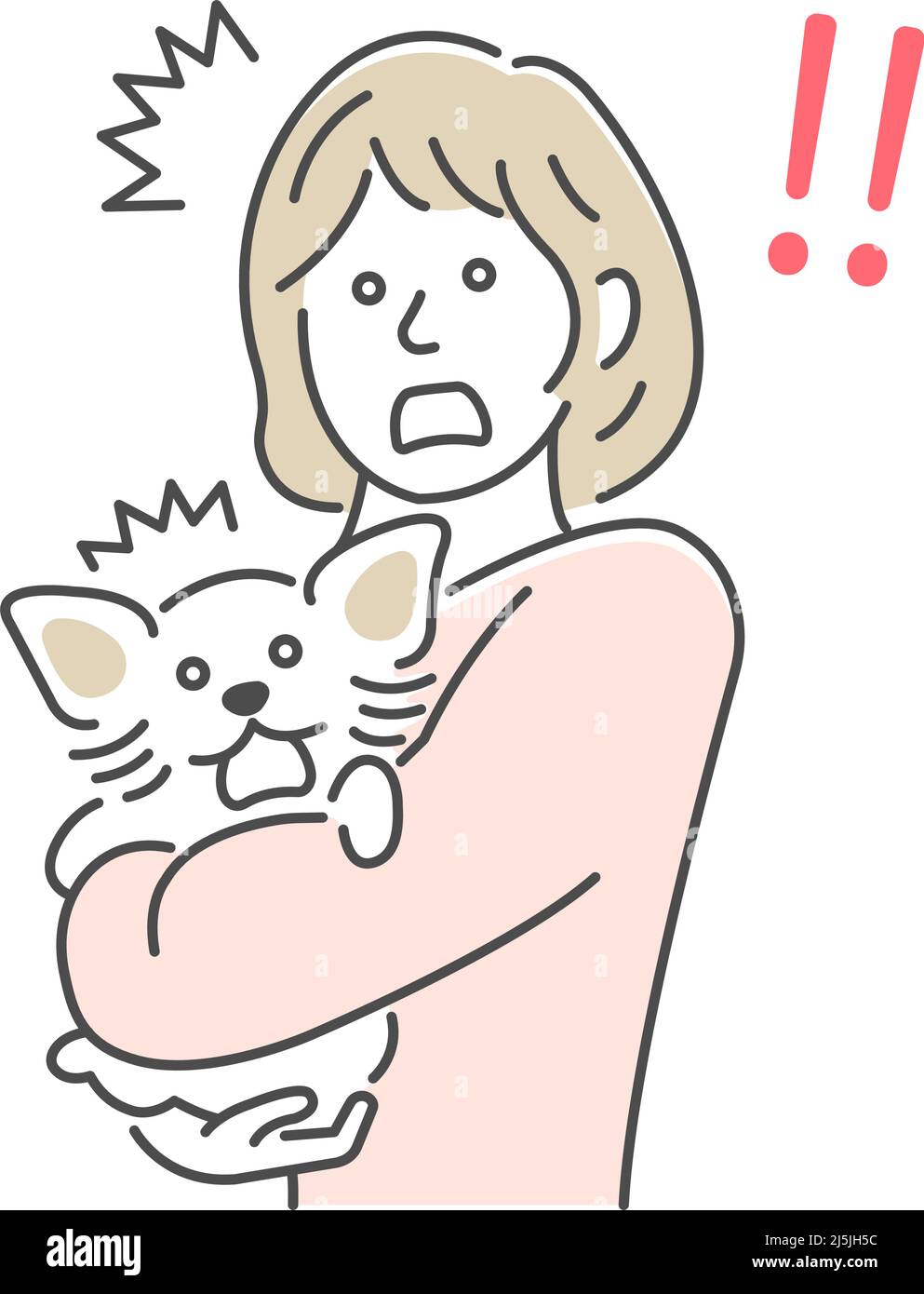 Illustration einer Frau mit einem Hund | überrascht, schockiert Stock Vektor