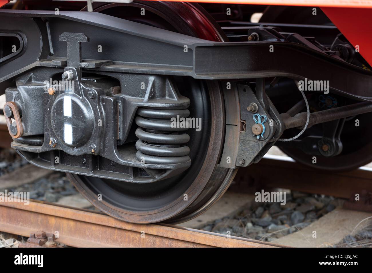 Schienenradwagen, Zugbremse, Transportkonzept Stockfoto