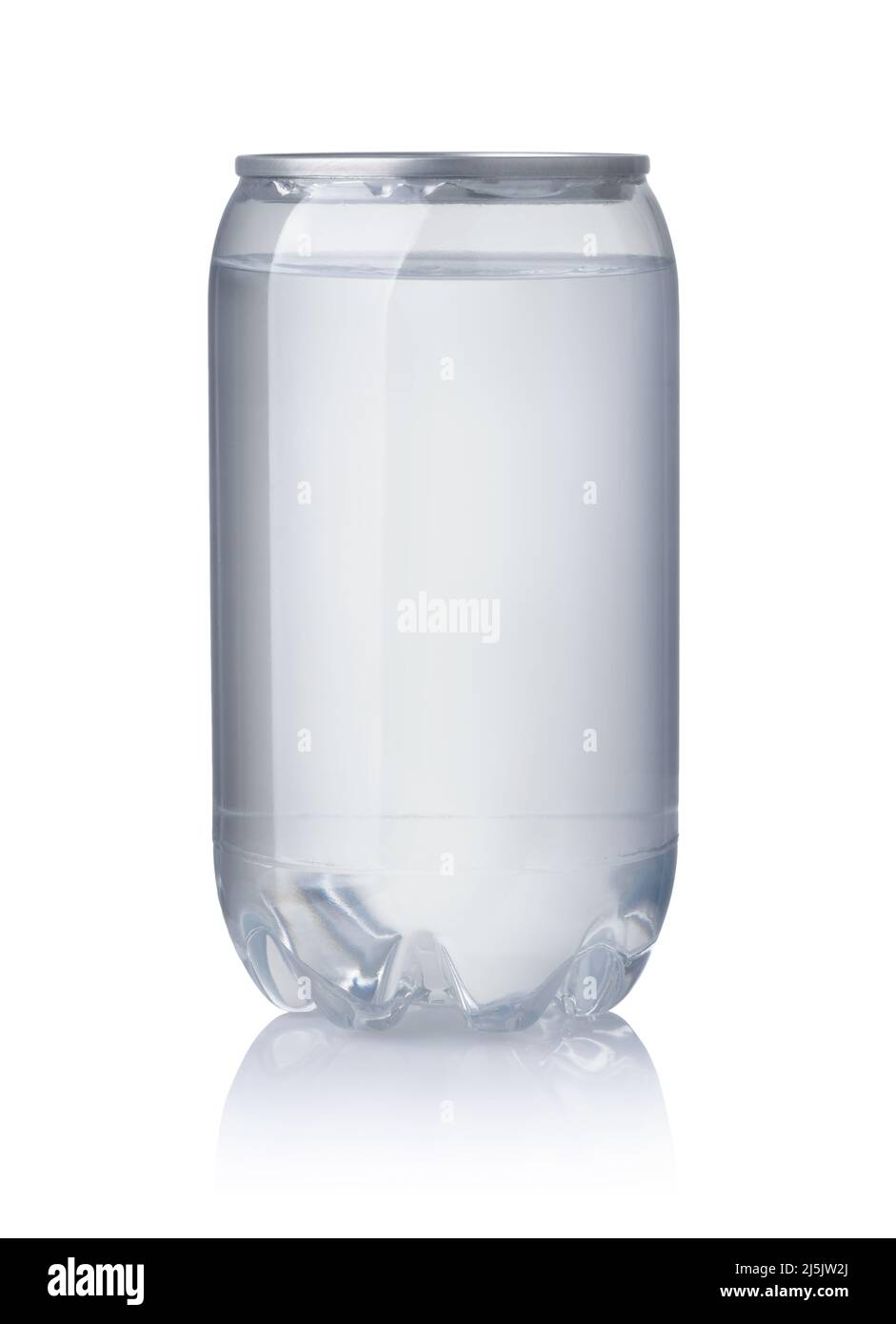 Vorderansicht der transparenten Kunststoffbox mit Wasser isoliert auf weiß Stockfoto