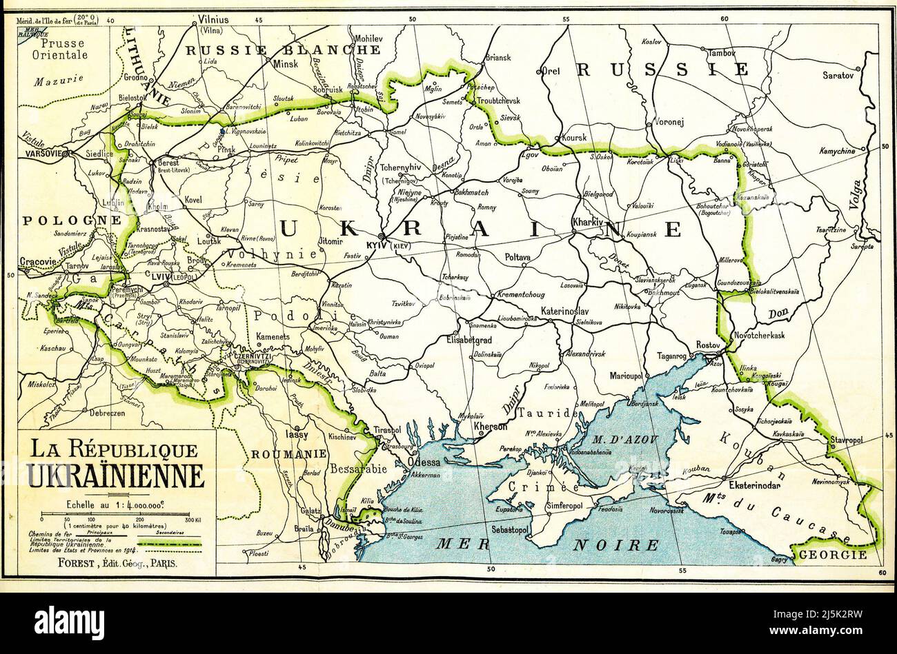 Karte der Ukraine präsentiert von einer ukrainischen Delegation auf der Pariser Friedenskonferenz 1919 Stockfoto