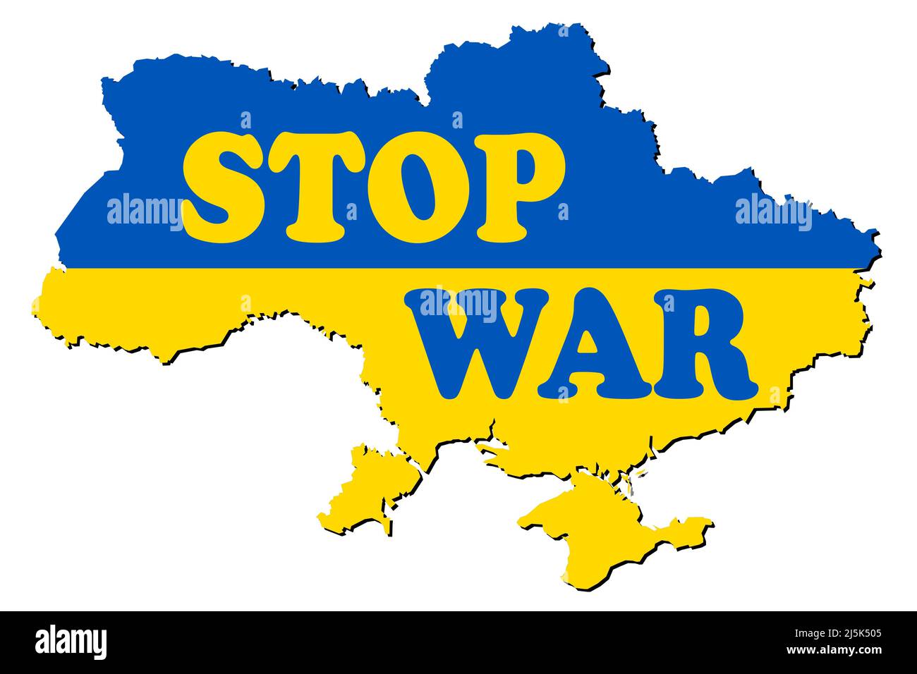 Illustration mit Landkarte der Ukraine mit STOP WAR Text Stockfoto