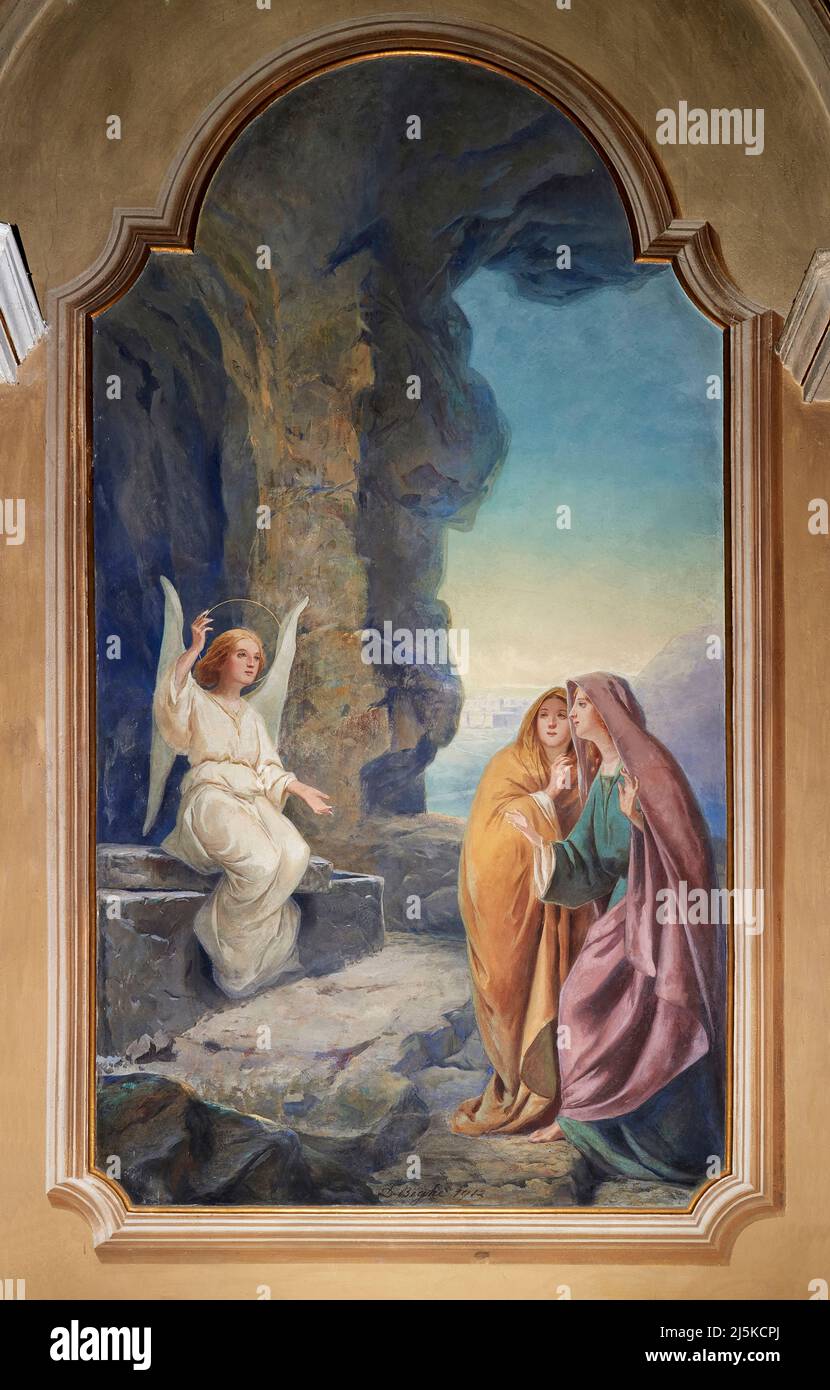 Le Pie donne al sepolcro - affresco - Davide Barghè - 1912 - Morbegno (so),Italia, chiesa della Madonna delle Grazie Stockfoto