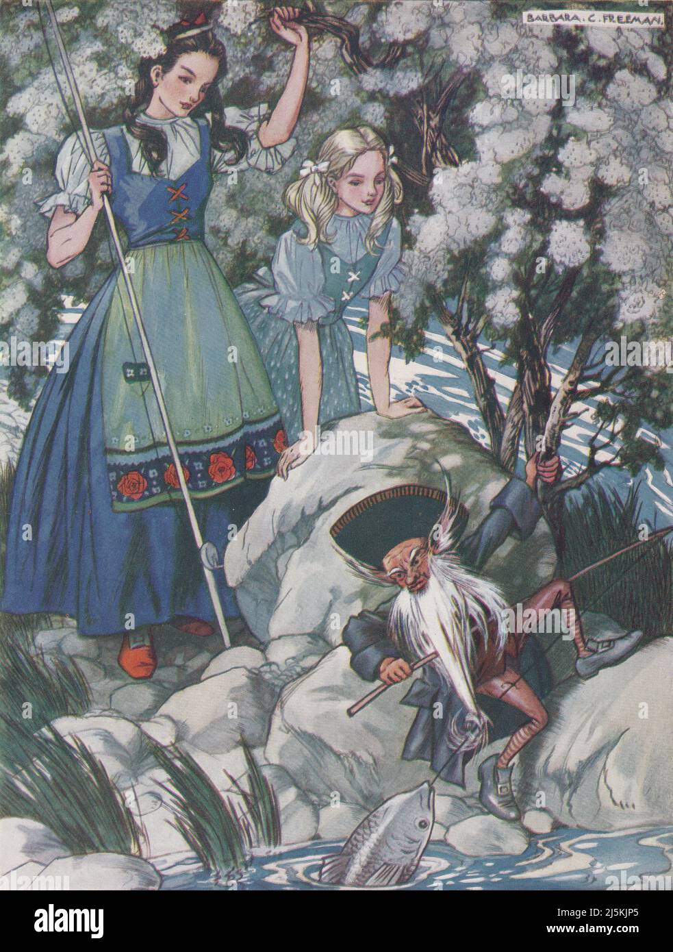 Vintage Stories von Grimm von Blackie - Schneewittchen und Rosenrot. Stockfoto