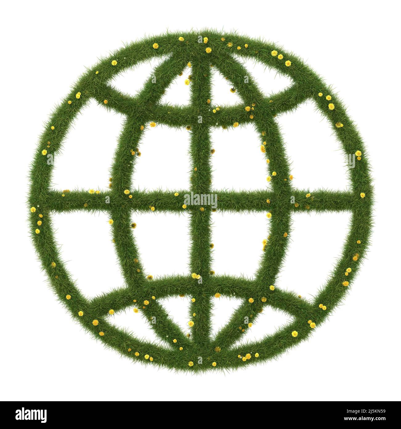 Globe-Ikone aus realistischem Gras. Ökologisches Konzept. 3D Abbildung. Stockfoto