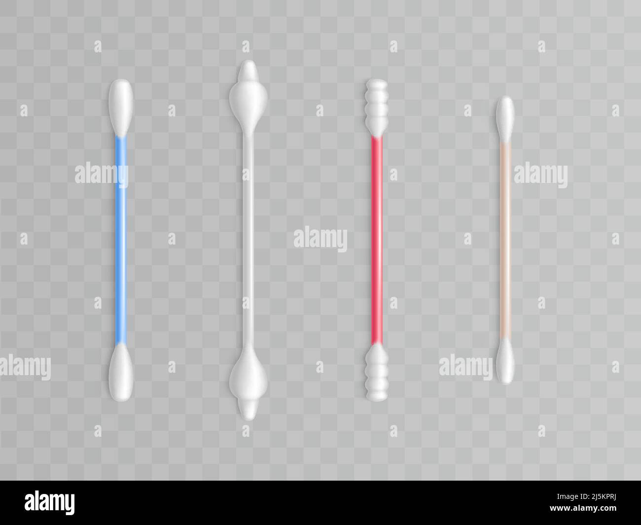 Vector Kollektion von Wattestäbchen - verschiedene Formen und Typen für Sauberkeit. Realistische Toilettenartikel, Badezimmerobjekt. Gesundheitswesen, Make-up-Zubehör. Swa Stock Vektor