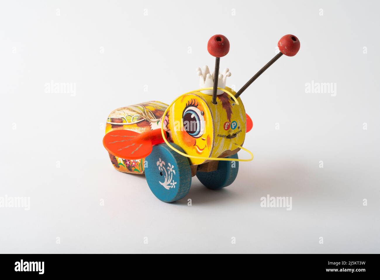 Queen Buzzy Bee Pull Spielzeug aus dem frühen 1960s, hergestellt von Fisher Price. Stockfoto