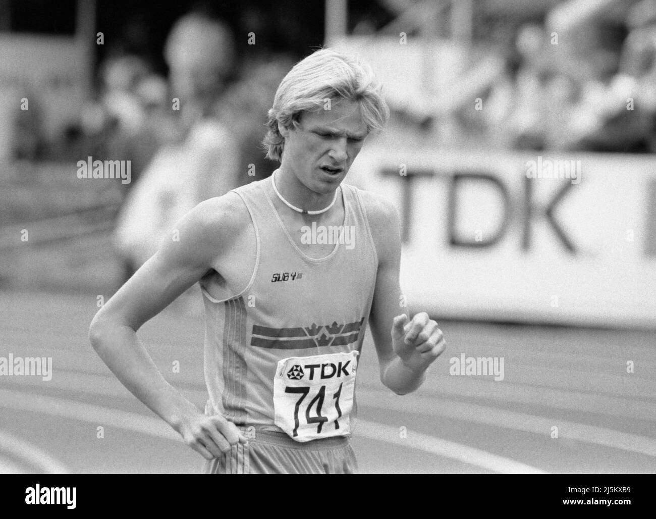 PATRIK SJÖBERG Schwedischer Hochsprungathlet beim IAAF-Weltmeister-Schiff in Helsinki Finnland 1983. august Stockfoto