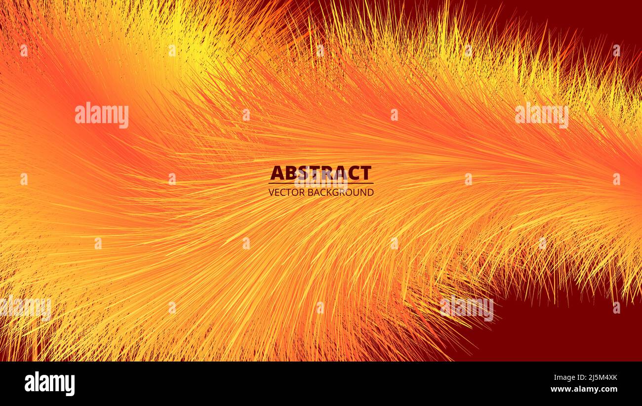 Hellgelb und orange flauschiges Fell auf dunkelrotem Vektor-Hintergrund. Abstrakte, farbenfrohe, flauschige Feder. Vektorgrafik Stock Vektor