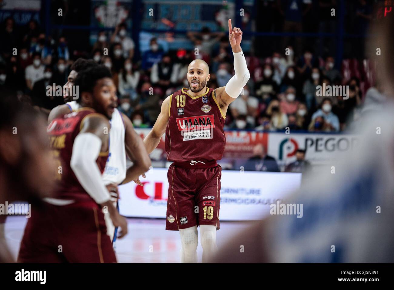 Taliercio, Venedig, Italien, 24. April 2022, Jordan Morgan (Umana Reyer Venezia) während der Umana Reyer Venezia gegen Nutribullet Treviso Basket - Italienische Basketball A Serie Championship Stockfoto