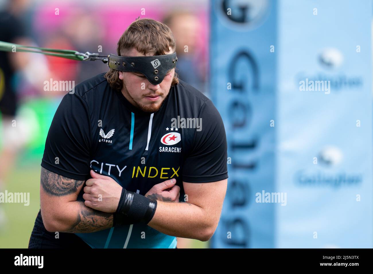 London, Großbritannien. 24. April 2022. Sam Wainright von Saracens in London, Vereinigtes Königreich am 4/24/2022. (Foto von Richard Washbrooke/News Images/Sipa USA) Quelle: SIPA USA/Alamy Live News Stockfoto