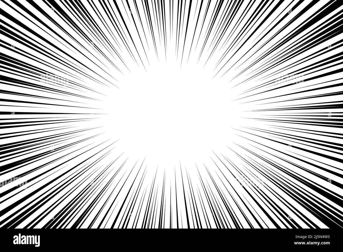 Radiale Bewegungsgeschwindigkeitslinien für Manga-Comics oder Explosionszeichnung Vektorhintergrund. Stock Vektor