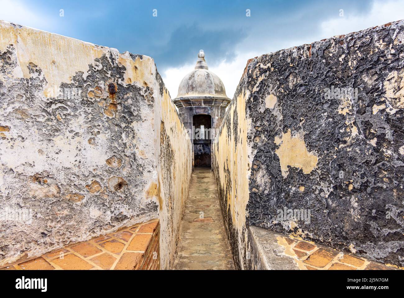 Detailbild von architektonischen Elementen bei E Morro in Old San Juan, Puerto Rico Stockfoto
