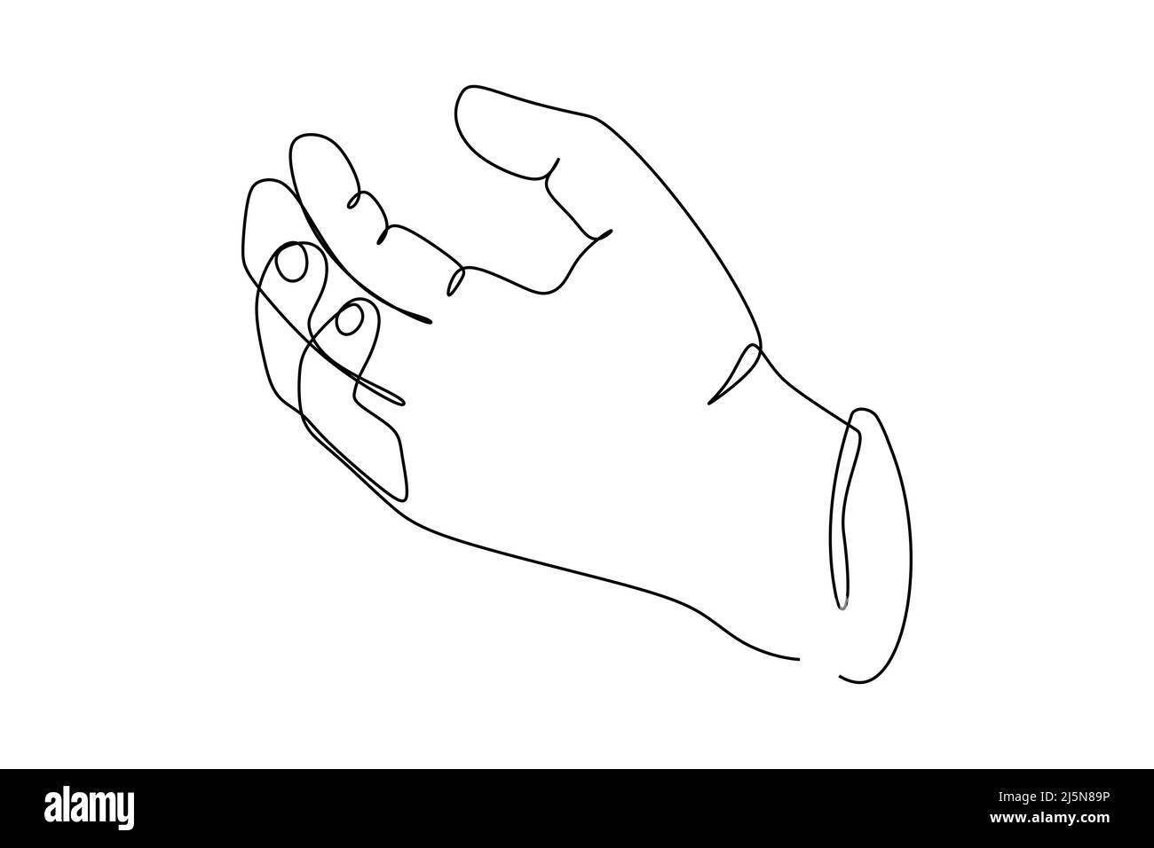 Handbewegung des Handgelenks. Unterschiedliche Position der Finger. Zeichen und Symbol der Handgesten. Einzelne fortlaufende Zeichnungslinie. Handgezeichneter Kunstdoodle Stock Vektor