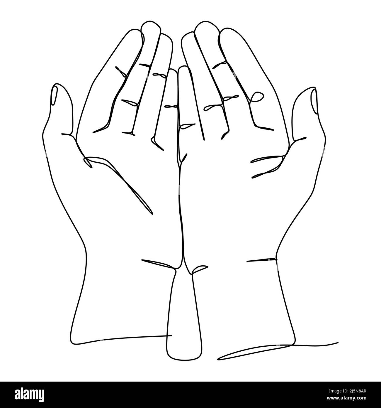 Vektorgrafik für die fortlaufende Linienführung. Betende Hand Zeichen und Symbol der Handgesten. Einzelne fortlaufende Zeichnungslinie. Handgezeichnete Kunst Stock Vektor
