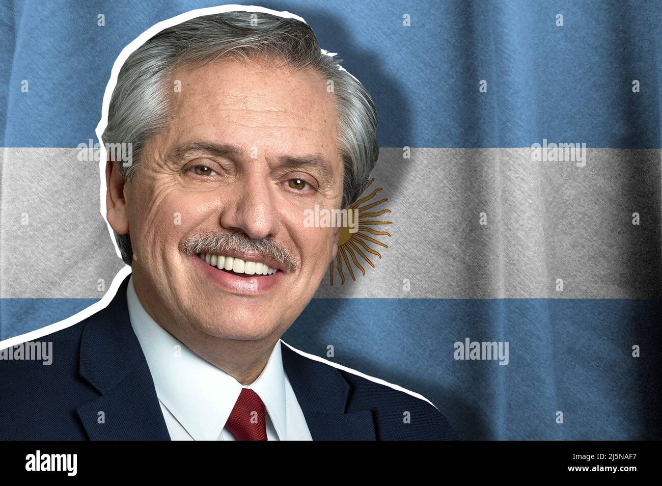 Alberto Fernandez und Flagge Argentiniens Stockfoto