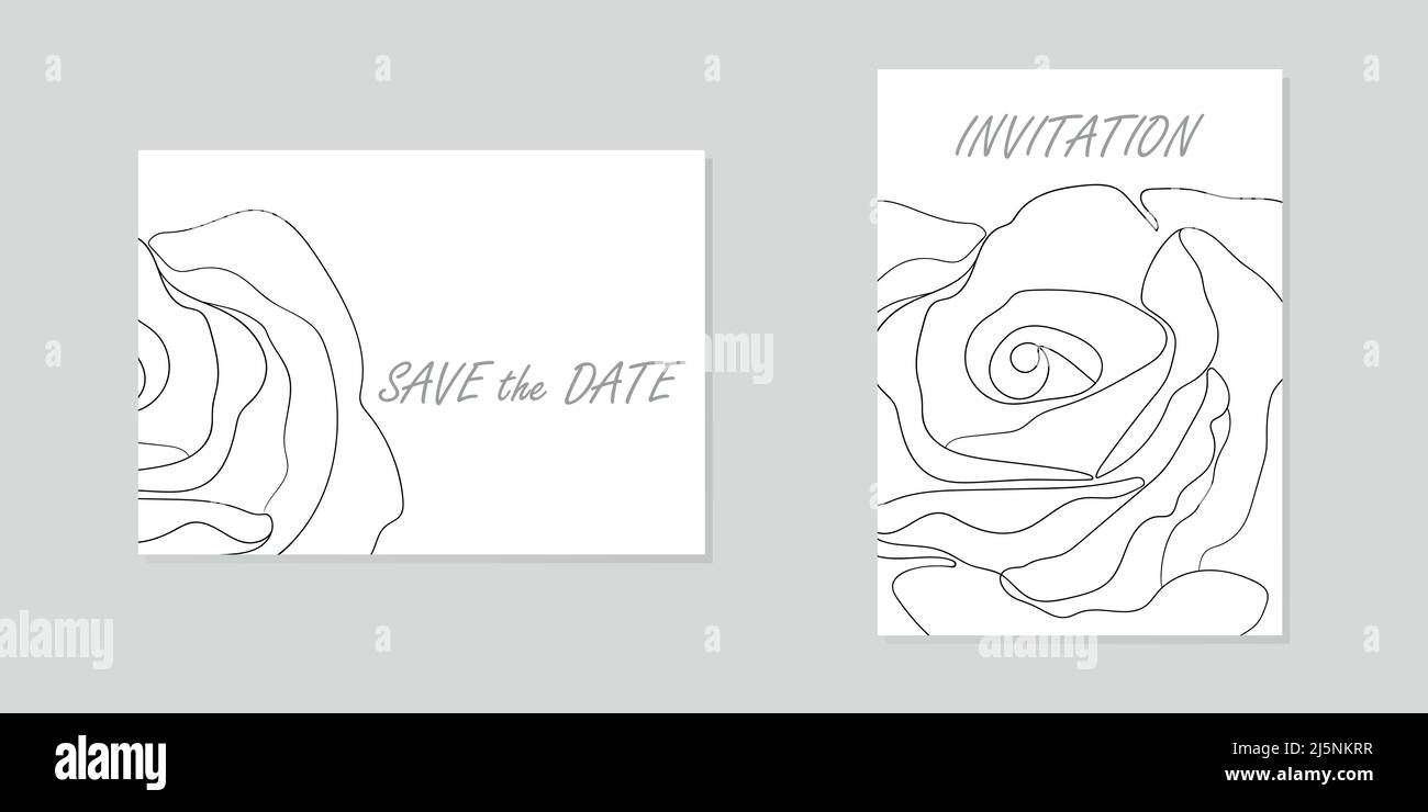 Elegante minimalistische Vorlage Hochzeit Einladung Karte. Blumen schwarz Linie Kunst Tinte Zeichnung. VIP-Deckblatt-Vorlage, speichern Sie das Datumsdesign Stock Vektor